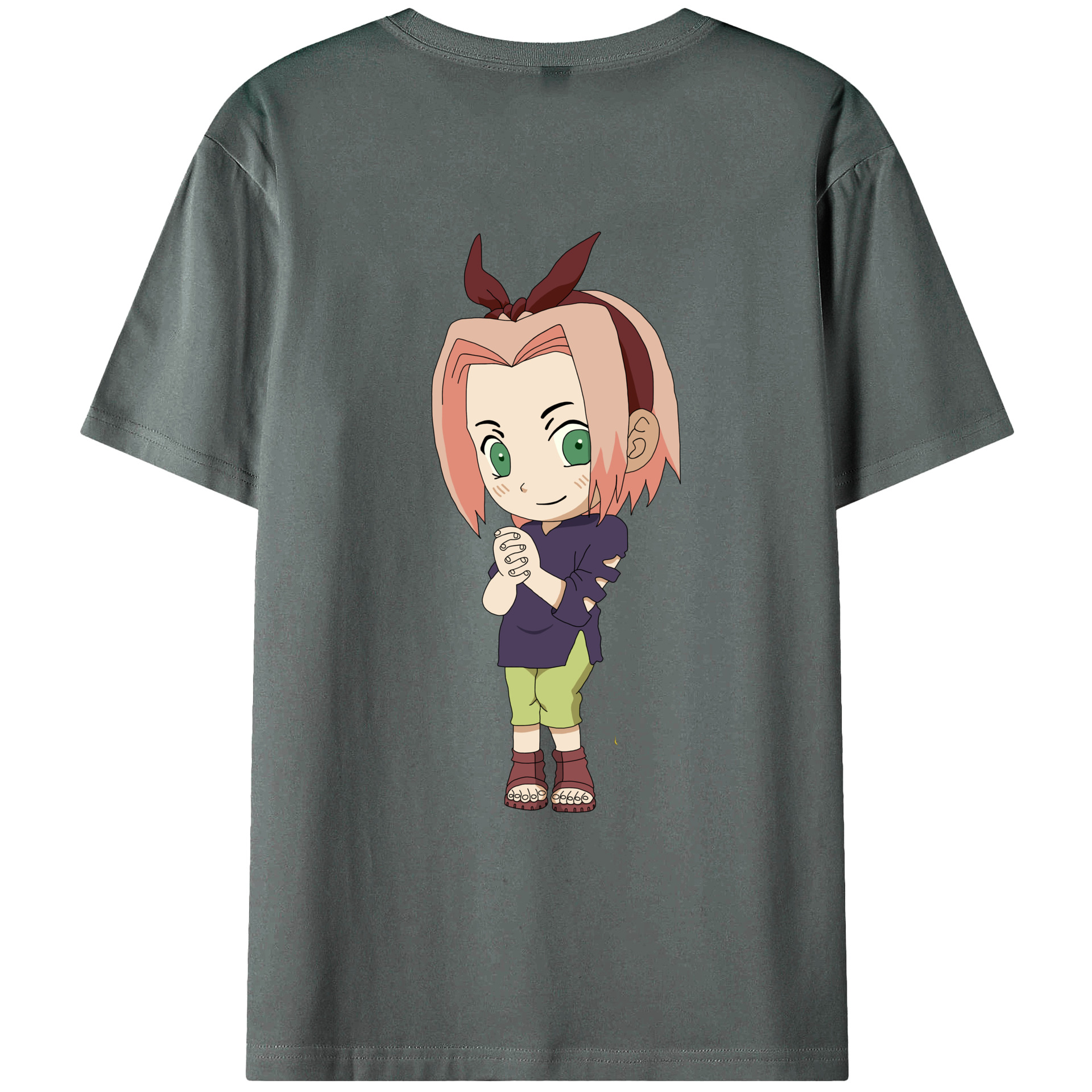 （画像用） NARUTO -ナルト- 春野サクラ Haruno Sakura 綿100％ メンズ半袖Tシャツ（バックプリント） 通気性